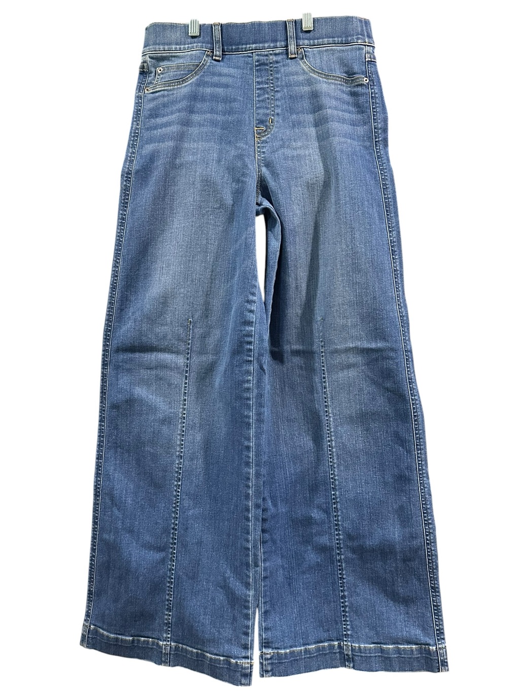Spanx Stretch Denim Flare Jeans Medium PullOn High Rise Wide Leg Vintage Indigo